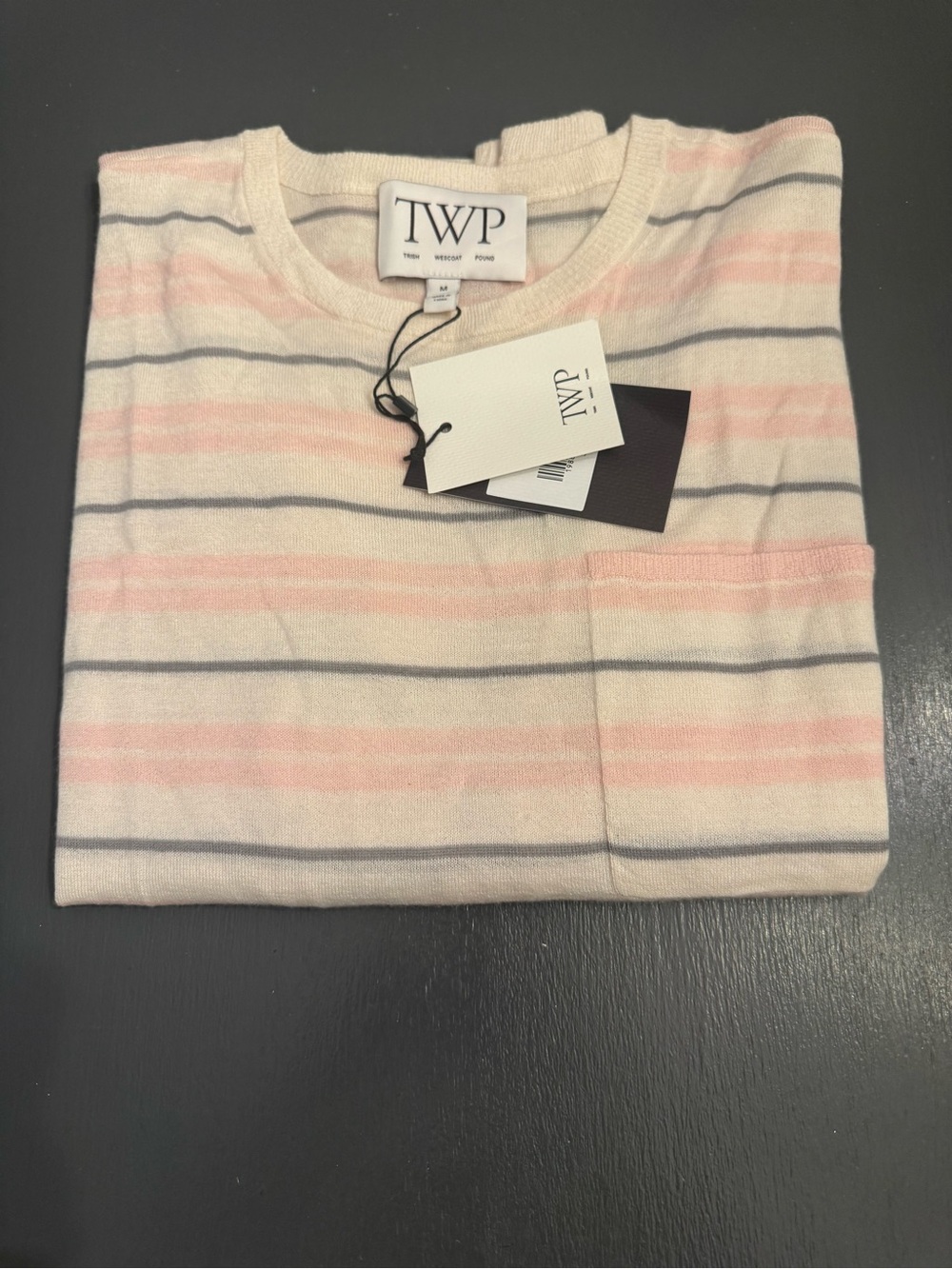 TWP Women's Cream Long Sleeve Tee with Pink & Gray Stripes